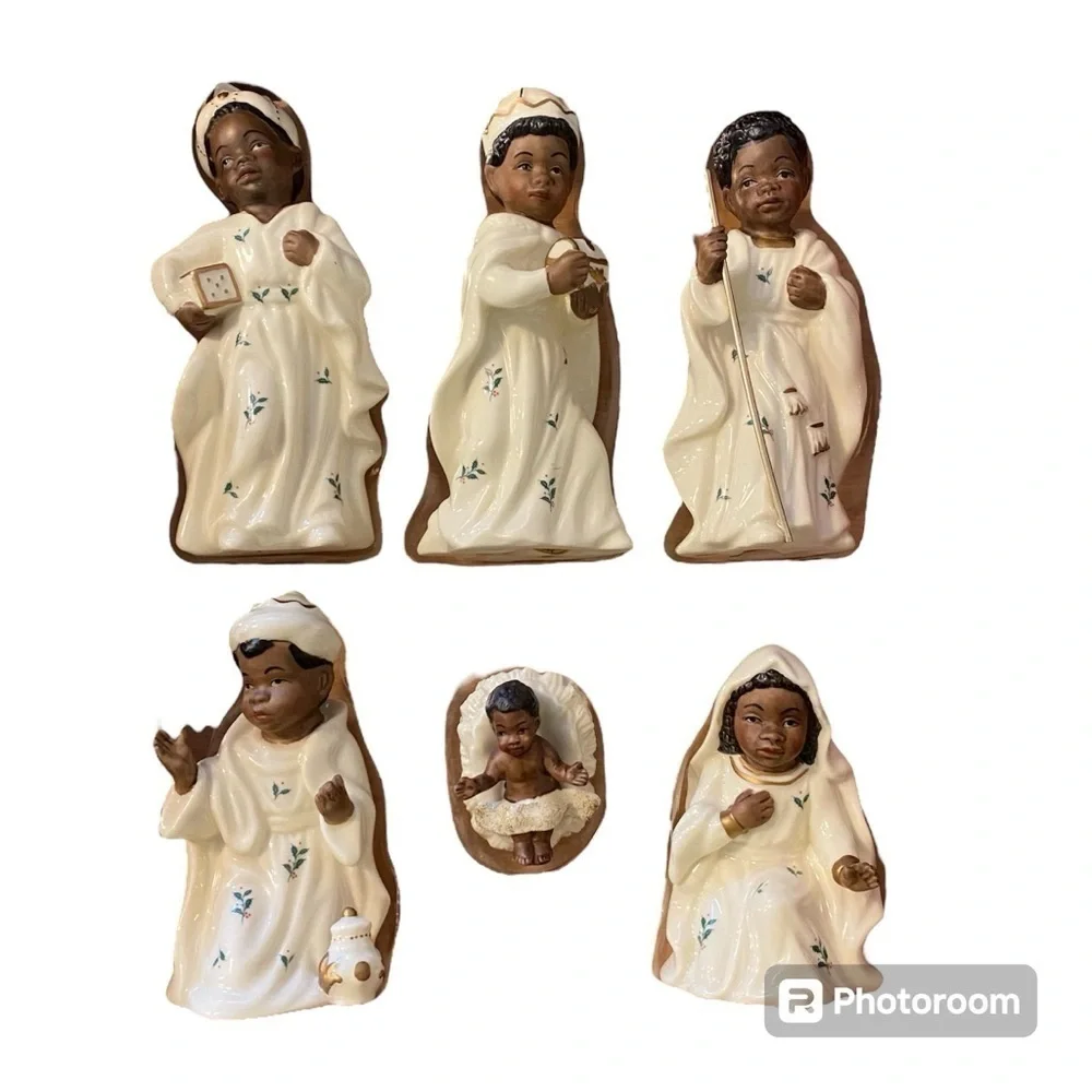 Ceramic African American Nativity Set Jesus Mary Joseph Christmas Decor